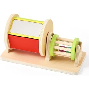 Ieatfo 2-in-1 Montessori Baby Toys | أسطوانة الدوران الخشبية والسرد حشرجة السباق لمدة 3 6 12 شهرًا | ألعاب التطوير الحسي مع مرآة ، أجراس والوقت البطن | هدية معتمدة ASTM (فتاة/فتى)
