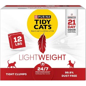 Purina Tidy Cats خفيفة الوزن ، منخفضة الغبار ، Clumping القطط التحكم في رائحة الرائحة 24/7 الأداء Multi Cat فضلات - 12 رطل.