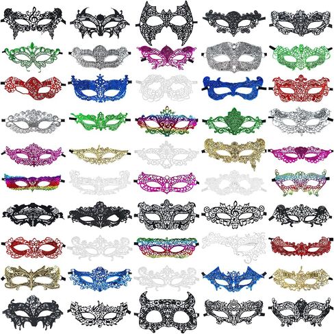 Chivao 50 Pcs Lace Mask Masquerade Venetian Eyemask Mardi Gras Mask Halloween Carnival Birthday Graduation Party Costume in Saudi Arabia