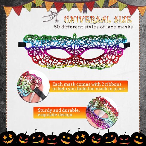 Chivao 50 Pcs Lace Mask Masquerade Venetian Eyemask Mardi Gras Mask Halloween Carnival Birthday Graduation Party Costume in Saudi Arabia
