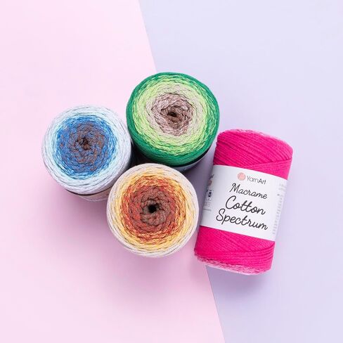 طيف القطن MACRAME MACRAME MACRAME CORM 8.80 أوقية ، 246.06 ياردة 80 ٪ من القطن MACRAME ROPE MINTICRAME MACRAME ، ووزن ماكن الملون MACRAME SOPTER - ARAN (4) (1310) in Kuwait