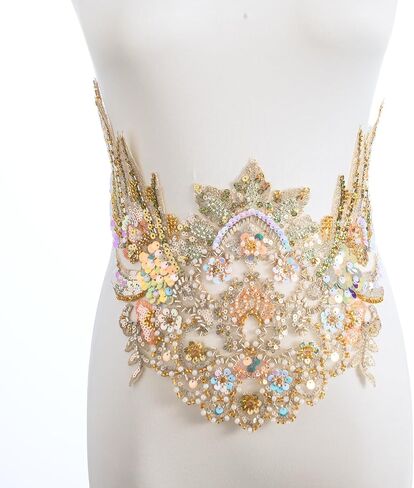 Gold Embroidery Pearl Beaded Sequin Applique, Handmade Sewing Tool for Wedding Dress Gown Bodice Belt Costume Clothing Craft DIY (Gold-5) in Kuwait