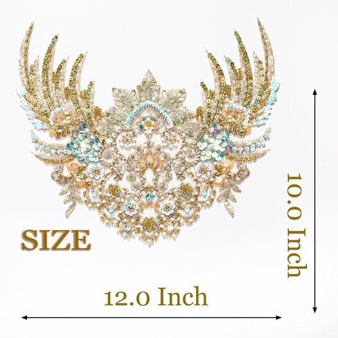 Gold Embroidery Pearl Beaded Sequin Applique, Handmade Sewing Tool for Wedding Dress Gown Bodice Belt Costume Clothing Craft DIY (Gold-5) in Kuwait