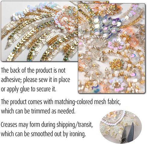 Gold Embroidery Pearl Beaded Sequin Applique, Handmade Sewing Tool for Wedding Dress Gown Bodice Belt Costume Clothing Craft DIY (Gold-5) in Kuwait