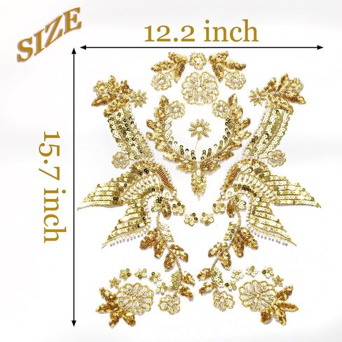 Gold Embroidery Pearl Beaded Sequin Applique, Handmade Sewing Tool for Wedding Dress Gown Bodice Belt Costume Clothing Craft DIY (Gold-5) in Kuwait