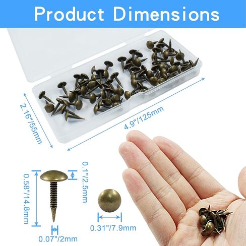 100 Pcs 0.31" x 0.78" Mini Round Thumb Pushpins, 8 x 20 mm Antique Metal Upholstery Tacks, Black Decorative Thumb Tacks for Furniture DIY Project in Saudi Arabia