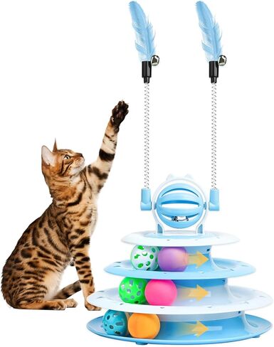 Cat Toy Interactive Pet Plaything for Indoor Pussy Kitten Interactive Pussyussy Puzzle Ball with 2 Cat-Tease (Blue) in Kuwait
