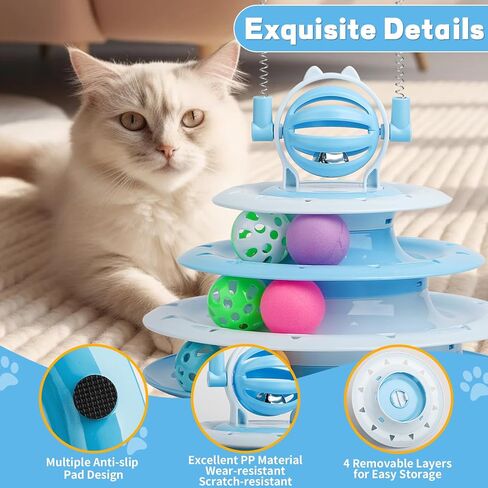 Cat Toy Interactive Pet Plaything for Indoor Pussy Kitten Interactive Pussyussy Puzzle Ball with 2 Cat-Tease (Blue) in Kuwait