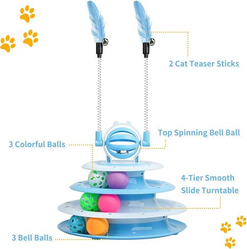 Cat Toy Interactive Pet Plaything for Indoor Pussy Kitten Interactive Pussyussy Puzzle Ball with 2 Cat-Tease (Blue) in Kuwait