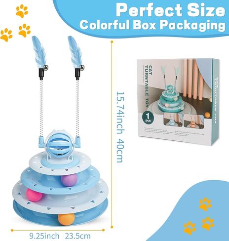 Cat Toy Interactive Pet Plaything for Indoor Pussy Kitten Interactive Pussyussy Puzzle Ball with 2 Cat-Tease (Blue) in Kuwait