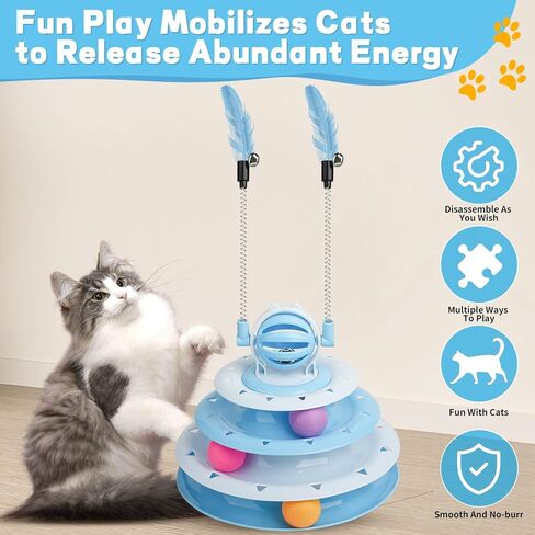 Cat Toy Interactive Pet Plaything for Indoor Pussy Kitten Interactive Pussyussy Puzzle Ball with 2 Cat-Tease (Blue) in Kuwait