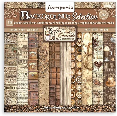 Stamperia Scrapbooking Small Pad 10 Sheets cm 20.3 x 20.3 cm Backgrounds Selection - Coffee and Chocolate in Kuwait
