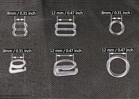 Tupalizy 60PCS Bra Strap Hooks Replacement for Sewing Bikini Halter Swimsuit Tops Lingerie Rings Nylon Bathing Suit Clips Clasp Adjustment Sliders for Nightgowns Slip Dress,3 Styles,8mm and 12mm,Clear in Saudi Arabia