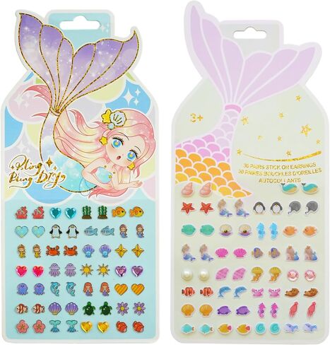 Stick On Earrings - Girls 3D Unicorn Sticker Earrings Self-Adhesive Glitter Craft Gem Stickers (Rainbow) in Saudi Arabia