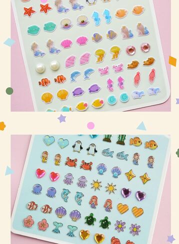 Stick On Earrings - Girls 3D Unicorn Sticker Earrings Self-Adhesive Glitter Craft Gem Stickers (Rainbow) in Saudi Arabia