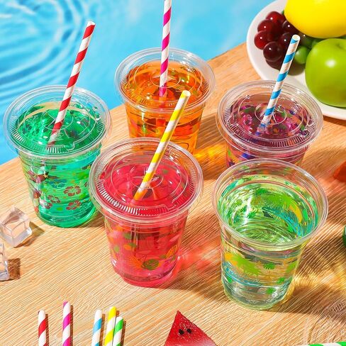 50 PCS صيف أكواب بلاستيكية في هاواي مع أغطية القش 12 أوقية يمكن التخلص منها في أكواب Luau الاستوائية القابلة للتصرف. in Kuwait