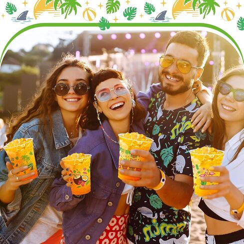 50 PCS صيف أكواب بلاستيكية في هاواي مع أغطية القش 12 أوقية يمكن التخلص منها في أكواب Luau الاستوائية القابلة للتصرف. in Kuwait