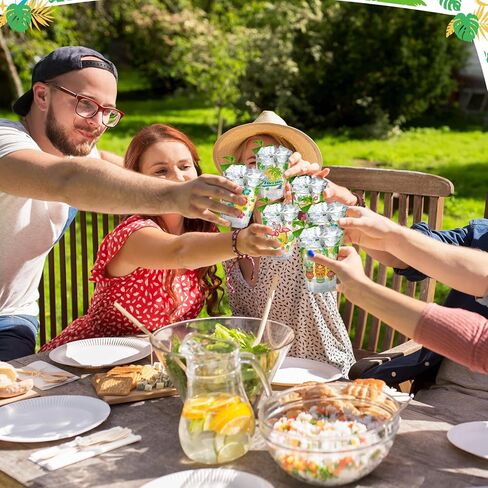 50 PCS صيف أكواب بلاستيكية في هاواي مع أغطية القش 12 أوقية يمكن التخلص منها في أكواب Luau الاستوائية القابلة للتصرف. in Kuwait