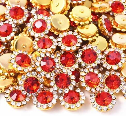 120 Pcs 12mm Sunflower Sew on Rhinestones Crystal Glass Gems, Metal Claw Rhinestones Jewels for Crafts, Glitter Gemstones for Clothes Shoes Cap Earring Belt Sewing Accessories(03 Red) in Kuwait