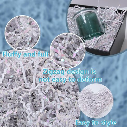 Previvo 8oz Paper Paper Filler - توفيات التغليف للهدية لسلال عيد ميلاد عيد الميلاد ، حشو صندوق تمزيقه الزخرفة （Diamond White） in Kuwait