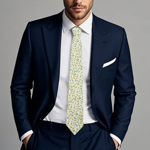 Cotton Floral Ties for Men 2.76" Men's Skinny Tie Linen Flower Printed Neck Tie for Wedding Dating Party in Kuwait