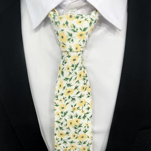 Cotton Floral Ties for Men 2.76" Men's Skinny Tie Linen Flower Printed Neck Tie for Wedding Dating Party in Kuwait