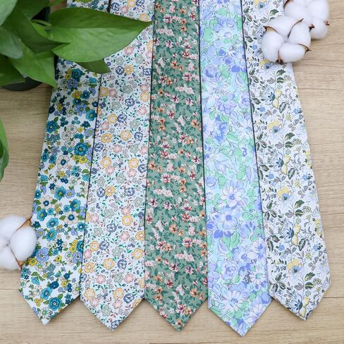 Cotton Floral Ties for Men 2.76" Men's Skinny Tie Linen Flower Printed Neck Tie for Wedding Dating Party in Kuwait