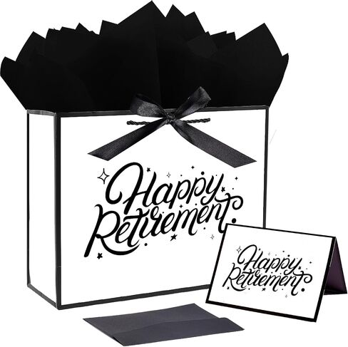 JWSCYSY 12.6" White and Metallic Black Happy Anniversary Paper Bag, Gift Bag with Card, Ribbon and Tissue Paper, Gift ideas for Anniversary Party, Wedding Anniversary Party Supplies. in Saudi Arabia