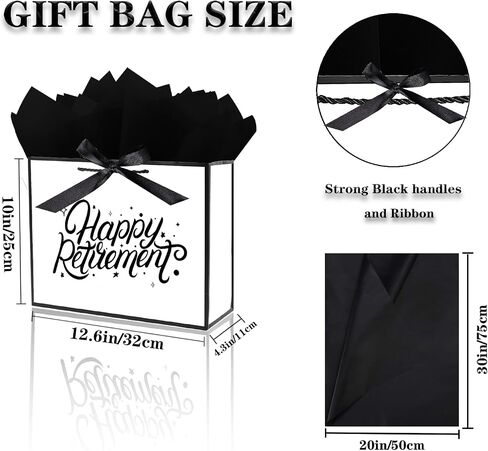 JWSCYSY 12.6" White and Metallic Black Happy Anniversary Paper Bag, Gift Bag with Card, Ribbon and Tissue Paper, Gift ideas for Anniversary Party, Wedding Anniversary Party Supplies. in Saudi Arabia