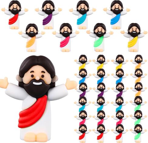 Leitee 25 Pcs Little Jesus Figures Original Design Mini Rubber Jesus Toys to Hide and Seek Religious Party Favors Sunday School Baptism Gifts(Hands Cross Style) in Saudi Arabia