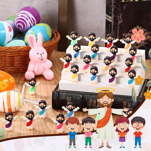 Leitee 25 Pcs Little Jesus Figures Original Design Mini Rubber Jesus Toys to Hide and Seek Religious Party Favors Sunday School Baptism Gifts(Hands Cross Style) in Saudi Arabia
