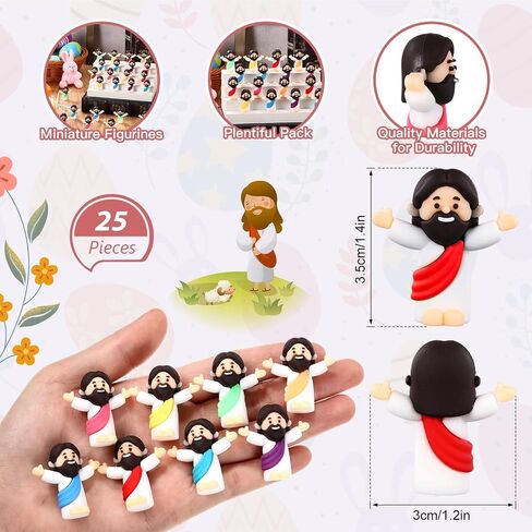 Leitee 25 Pcs Little Jesus Figures Original Design Mini Rubber Jesus Toys to Hide and Seek Religious Party Favors Sunday School Baptism Gifts(Hands Cross Style) in Saudi Arabia