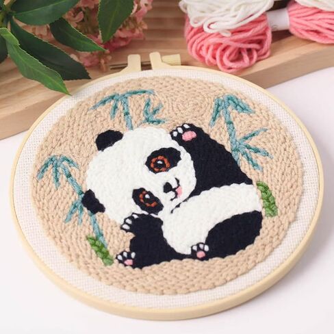 Woohome Punch Needle Kit Included Plastic Hoops, Punch Needle Cloth, Color Yarn and Punch Needle Tools for Adults, Beginners (Panda and Bamboo) in Kuwait