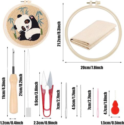 Woohome Punch Needle Kit Included Plastic Hoops, Punch Needle Cloth, Color Yarn and Punch Needle Tools for Adults, Beginners (Panda and Bamboo) in Kuwait