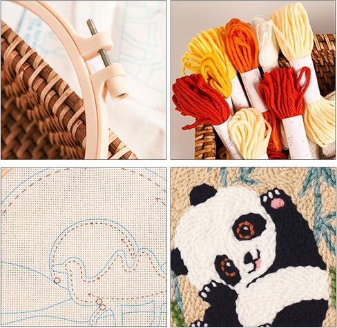 Woohome Punch Needle Kit Included Plastic Hoops, Punch Needle Cloth, Color Yarn and Punch Needle Tools for Adults, Beginners (Panda and Bamboo) in Kuwait