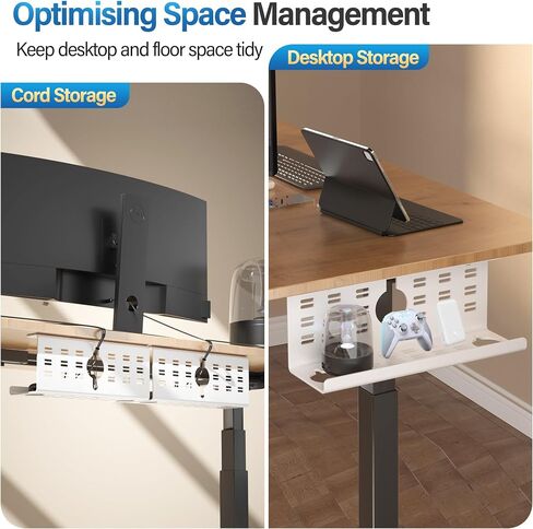 Cinati 2 Pack Cable Management Under Desk, 16 inch Under Desk Cable Management Tray, No Drill Black Cable Organizer for Desk, Tape & Screw Installation Desk Cable Management,Cord Management for Office in Saudi Arabia