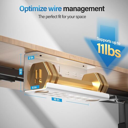 Cinati 2 Pack Cable Management Under Desk, 16 inch Under Desk Cable Management Tray, No Drill Black Cable Organizer for Desk, Tape & Screw Installation Desk Cable Management,Cord Management for Office in Saudi Arabia