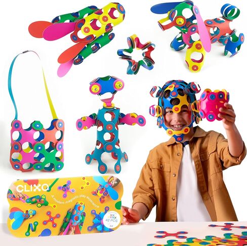 Clixo Rainbow 42 Piece Pack. Flexible Imagination Boosting Magnetic Building Toy. Modular Designs for Hours of STEM Play. Kids Basket Stuffer Gift. Multi-Sensory Magnet Toy, Travel Friendly. Ages 4-99 in Kuwait