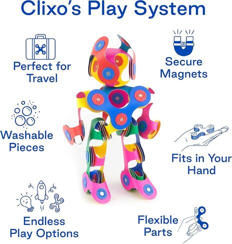 Clixo Rainbow 42 Piece Pack. Flexible Imagination Boosting Magnetic Building Toy. Modular Designs for Hours of STEM Play. Kids Basket Stuffer Gift. Multi-Sensory Magnet Toy, Travel Friendly. Ages 4-99 in Kuwait