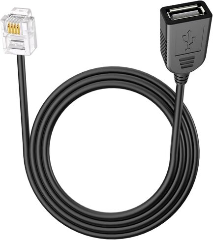USB Female to Rj9 4p4c 4-Pin Male Adapter, Suitable for Multiple Voip Telephone Cables, with 30cm Round Black Cable (RJ9 to USB 30cm) in Saudi Arabia