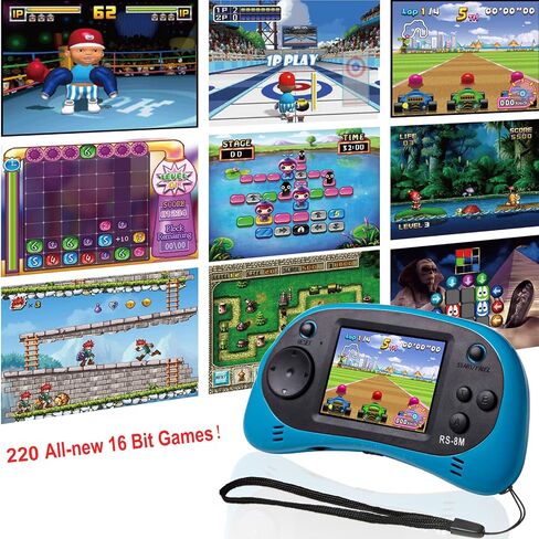 EASEGMER 16 Bit Kids Handheld Games Built-in 220 HD Video Games, 2.5 Inch Portable Game Player with Headphones - Best Travel Electronic Toys for Kids Age 3-10 Years Old Children (Blue) in Saudi Arabia