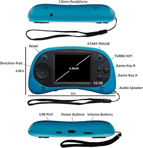 EASEGMER 16 Bit Kids Handheld Games Built-in 220 HD Video Games, 2.5 Inch Portable Game Player with Headphones - Best Travel Electronic Toys for Kids Age 3-10 Years Old Children (Blue) in Saudi Arabia