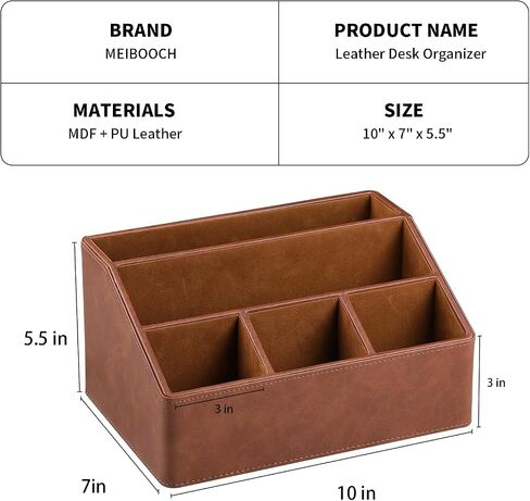 PU Leather Desk Organizer, Luxury Remote Control Holder for Home, Office Desk Accessories Table Caddy Bedside Nightstand Organizer (Dark Beige) in Saudi Arabia
