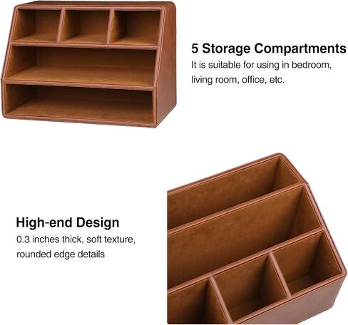 PU Leather Desk Organizer, Luxury Remote Control Holder for Home, Office Desk Accessories Table Caddy Bedside Nightstand Organizer (Dark Beige) in Saudi Arabia