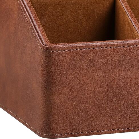 PU Leather Desk Organizer, Luxury Remote Control Holder for Home, Office Desk Accessories Table Caddy Bedside Nightstand Organizer (Dark Beige) in Saudi Arabia