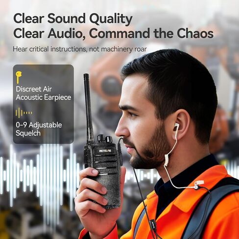 Retevis RT21 Walkie Talkies with Earpiece,2 Way Radio Long Range,Rugged Emergency Alarm,Handfree, Portable FRS Two Way Radios for Warehouse Education (10 Pack) in Kuwait