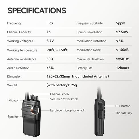 Retevis RT21 Walkie Talkies with Earpiece,2 Way Radio Long Range,Rugged Emergency Alarm,Handfree, Portable FRS Two Way Radios for Warehouse Education (10 Pack) in Kuwait