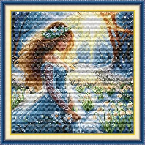 Crossnest 16ct مختومة Cross Stitch Kit للمبتدئين ، HD مطبوعة التطريز DIY الكامل مجموعة مع أنماط وأدوات ، قماشية Aida الممتازة (الشاي الدافئ الشتوي) in Kuwait