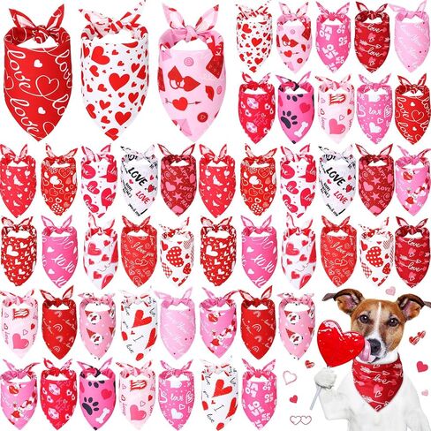 Kigeli 50 Pcs Valentines Dog Bandanas Bulk Heart Bandanas Bibs Triangle Dog Scarf Kerchief Set Puppy Bandanas with Heart Patterns for Valentines Day Pet Costume Accessories(25.6 x 17.7 x 17.7 Inch) in Kuwait