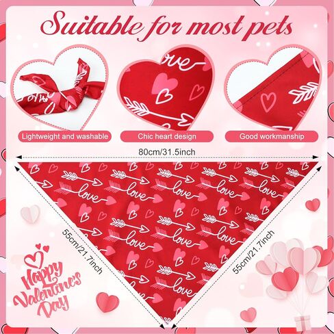 Kigeli 50 Pcs Valentines Dog Bandanas Bulk Heart Bandanas Bibs Triangle Dog Scarf Kerchief Set Puppy Bandanas with Heart Patterns for Valentines Day Pet Costume Accessories(25.6 x 17.7 x 17.7 Inch) in Kuwait